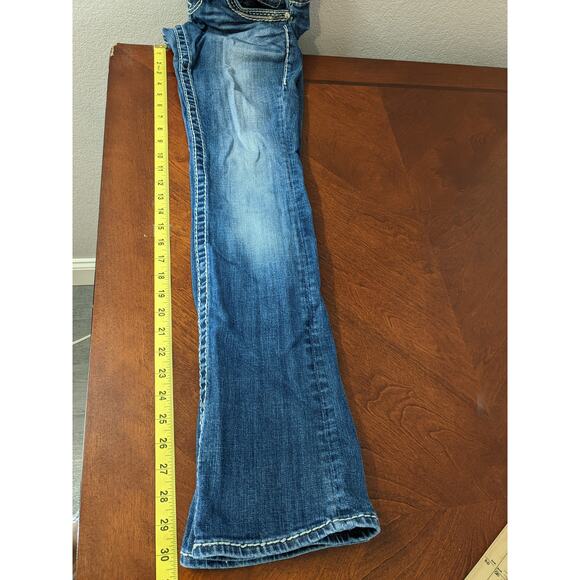 Vigoss Bootcut Jeans 1/2 Blue The New York Slim 29x30 Thick Stitching Bling Dark - Picture 11 of 13